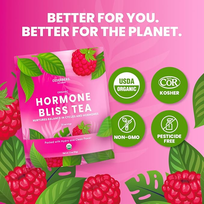 Cederberg Hormone Bliss Tea Hormone Balance Tea for PCOS Organic Raspberry Loose Leaf Tea for Women with Spearmint Female Fertility Tea Caffeine Free 30 Servings