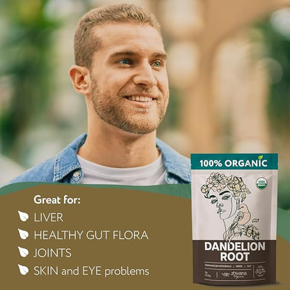 Organic Dandelion Root - Organic Dandelion Tea - Diente de Leon Organico – Detox, Gut Flora, Digestion, Liver, Skin – 4 oz