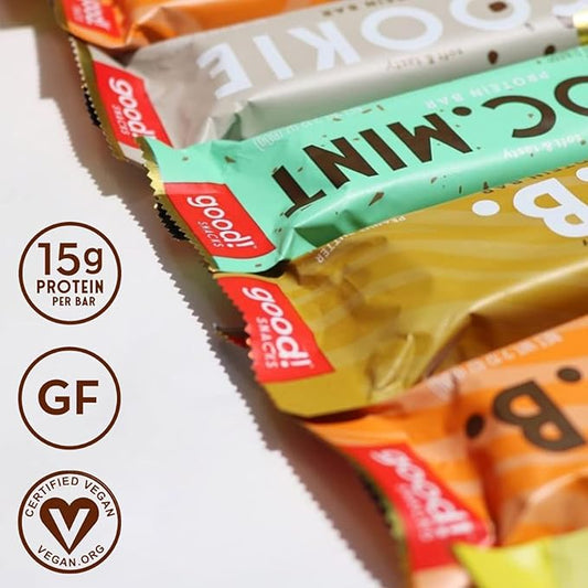 good! Snacks Vegan 6 Flavor Pack Protein Bars | Gluten-Free, Plant Based, Low Sugar, Kosher, Soy Free, Non GMO | 15g Protein (12 Bars)