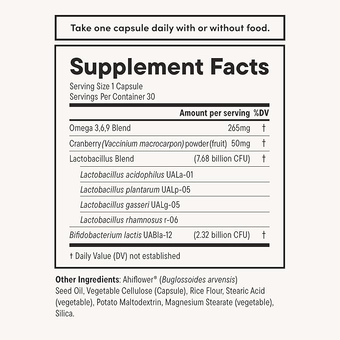 Daily Nouri Women’s Probiotic | Vaginal, Digestive, Immune Health & UTI Support | Whole Cranberry & Vegan Ahiflower Omega Oil | 30-Day Supply