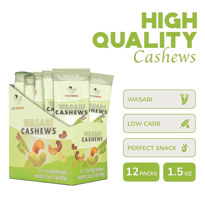 NEWBAM - Wasabi Cashews Nut Snacks 12 Individual (1.5oz per