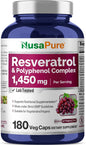 NusaPure Resveratrol & Polyphenol Complex 1450mg 180 Vegetarian Caps (Non-GMO, Vegan) Vitamin C