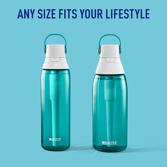 Brita Hard-Sided Plastic Premium Filtering Water Bottle, BPA-Free, Reusable, Replaces 300 Plastic Water Bottles, Filter Lasts 2 Months or 40 Gallons, Includes 1 Filter, Sea Glass - 36 oz.