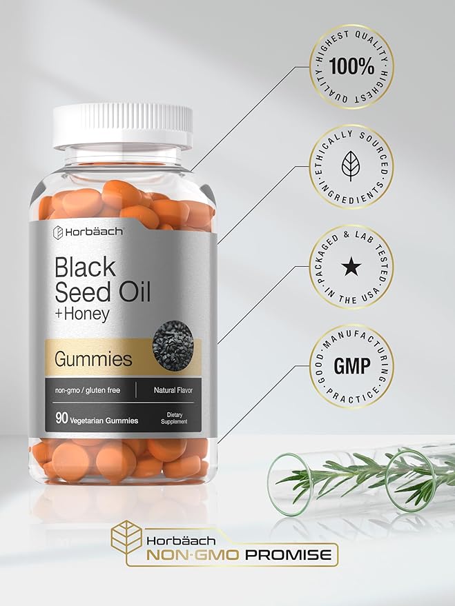 Horbäach Blackseed Oil Complex Gummies | 90 Count | Vegetarian, Non-GMO, and Gluten Free Formula | Nigella Sativa