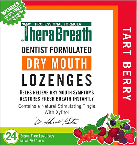 TheraBreath Dry Mouth Lozenges with ZINC, Tart Berry Flavor, 24 Lozenges