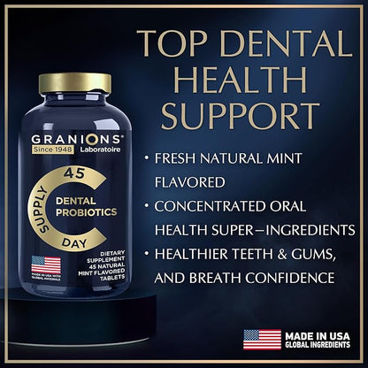 Dental Probiotics for Teeth and Gums - Fresh Breath Lactobacillus Salivarius Probiotic for Women and Men - Oral Probiotics for Mouth Bad Breath Dental Probiotic for Mouth Health - 90 Mint Tablets
