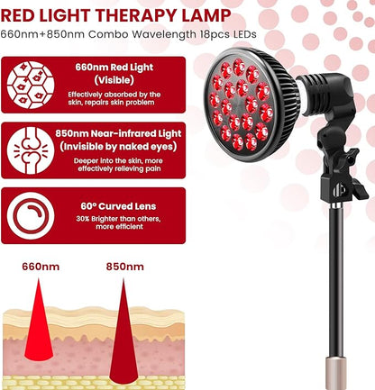 Wolezek Red Light Therapy Lamp 10in-16.5in, 18 18 LEDs 660nm Red 850nm Near