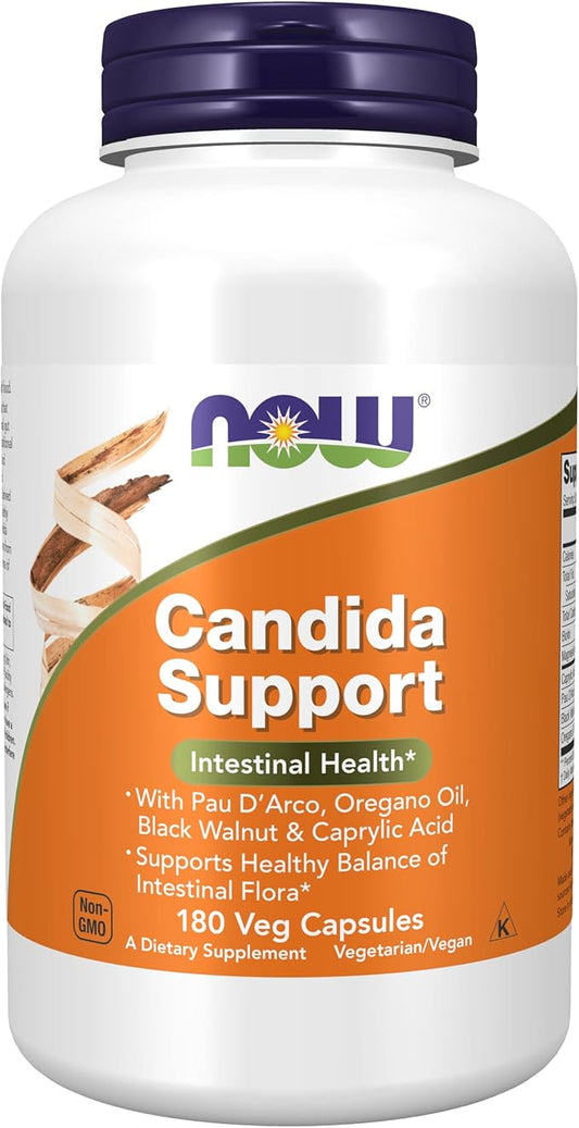 NOW Foods Supplements, Candida Support with Pau D'Arco, Oregano Oil, Black Walnut & Caprylic Acid, 180 Veg Capsules