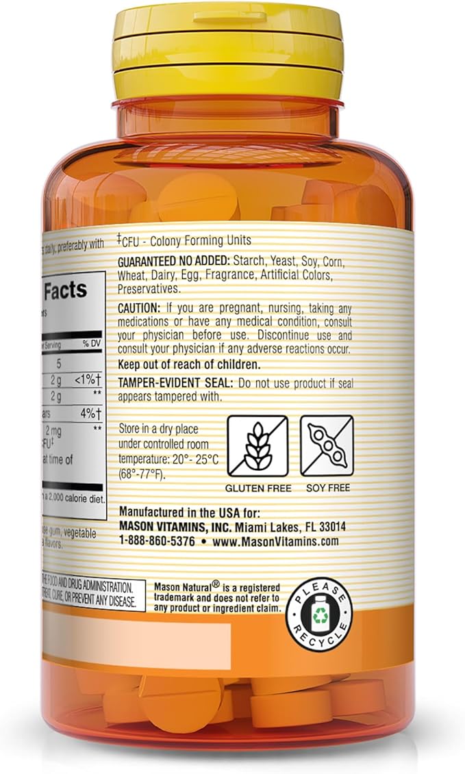 MASON NATURAL Acidophilus 20 Million CFU 100 Chewables 3)