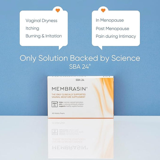 Membrasin Vitality Pearls | 60 Pills | Natural Feminine Hydration for Menopause Support & Lasting Comfort | Estrogen-Free Daily Oral Supplement to Help Relieve Vaginal Dryness, Burning & Itching