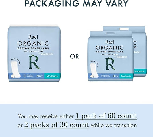 Rael Incontinence Pads for Women, Organic 4-Layer Core 60 Count)