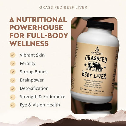 Ancestral Supplements Grass Fed Beef Liver 180 Capsules,