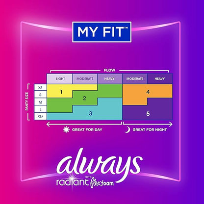 Always Radiant Feminine Pads For Women, 1 Regular 30 Count 6 Packs (180 Count
