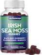 Irish Sea Moss Gummies 10000mg - with Black Seed Elderberry Bladderwrack Burdock Turmeric Omega-3 Vitamins C D3 Zinc - Seamoss Supplements for Adults Women Men - Sugar-Free Gluten Free Vegan