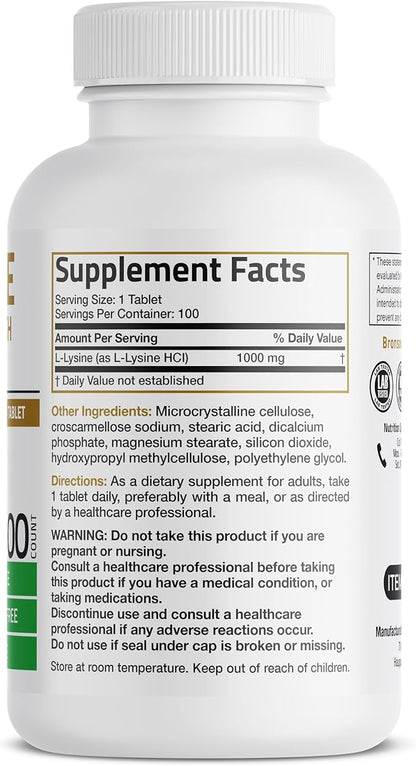 Bronson L-Lysine Extra Strength 1000 MG 100 Vegetarian