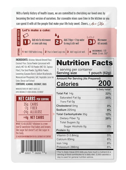 Sweet Logic Keto Mug Cake Mix - Red Velvet - Just Add Water - Vegan - Low Sugar - Gluten-Free - High Protein - Low Carb - Dairy Free - Diabetic-Friendly Sweets - Natural Ingredients (4 Pack)