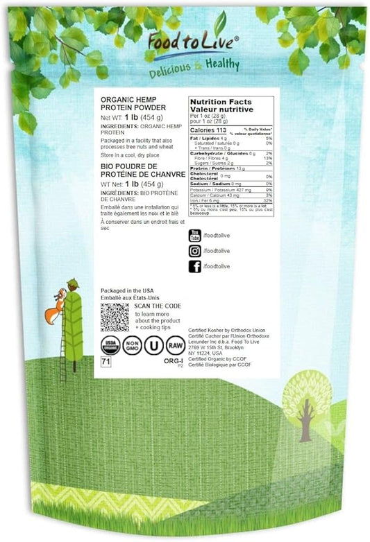 Food to Live Organic Hemp Protein 1 Pound 50% Protein,