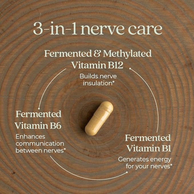 New Chapter Nerve Health Supplement for 3-in-1 Support from Head to Toe - Vitamin B1 Generates Energy for Nerves, Vitamin B6 Enhances Healthy Transmission, Vitamin B12 Builds Insulation, 30ct