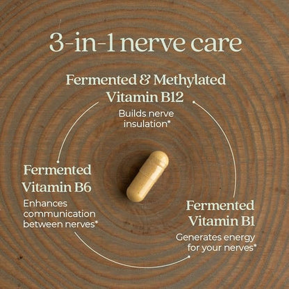 New Chapter Nerve Health Supplement for 3-in-1 Support from Head to Toe - Vitamin B1 Generates Energy for Nerves, Vitamin B6 Enhances Healthy Transmission, Vitamin B12 Builds Insulation, 30ct