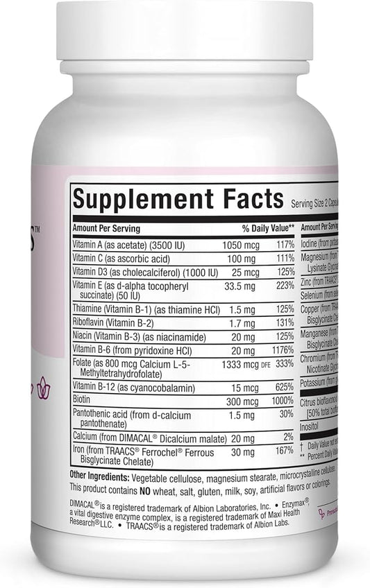 Maxi-Health Small Prenatal Capsules with Methyl Folate - Minerals, Gentle Iron, Vitamins - Kosher, 60 Count