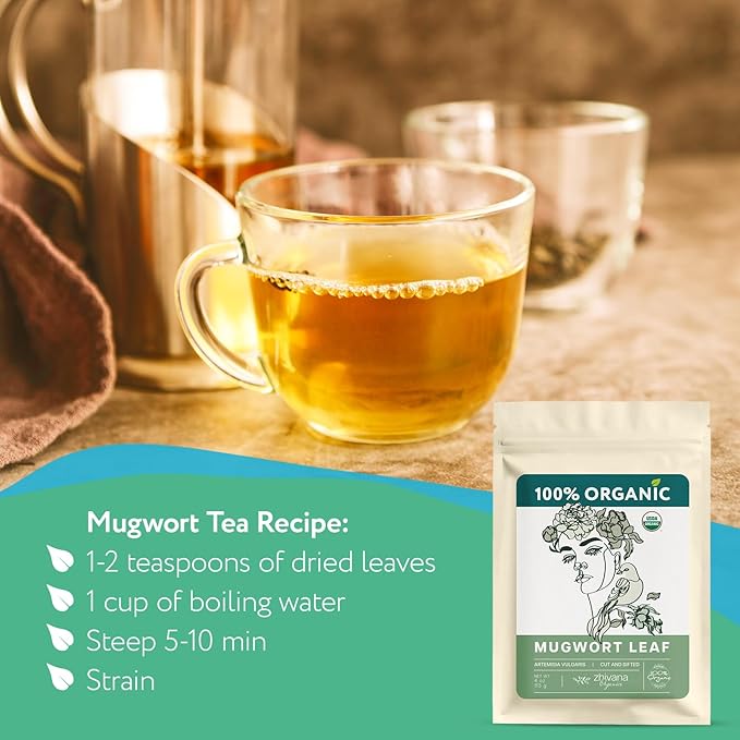 Mugwort Herb Organic Loose Leaf (4oz.) – Artemisia Organic - Artemisa Hierba Seca Organica - Dried Mugwart - Leaves for Tea and Smoking