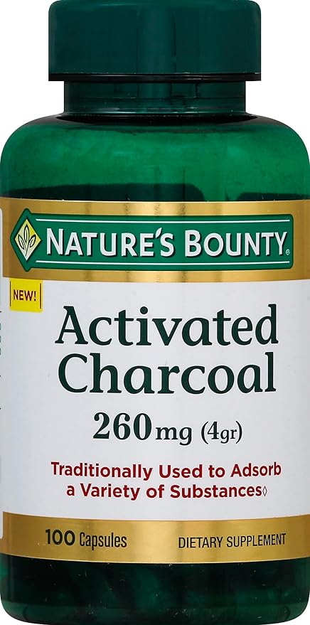 Nature's Bounty Activated Charcoal 260 mg, 100 Capsules, Dietary Supplement to Support a Healthy Lifestyle