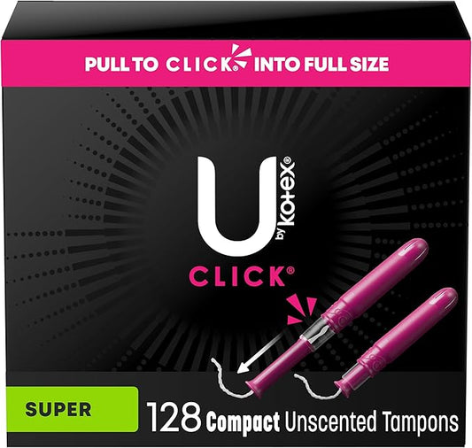 U by Kotex Click Compact Tampons, 128 Count (8 Packs 16) (Packaging