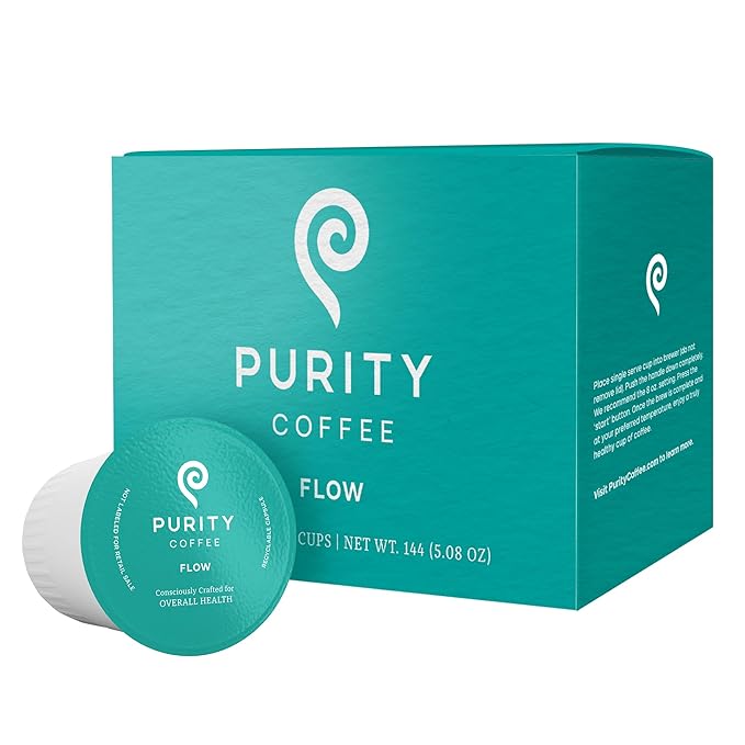 Purity Coffee FLOW Medium Roast Organic Coffee - USDA Certified Organic Specialty Grade Arabica Single-Serve Coffee Pods - Third Party Tested for Mold, Mycotoxins and Pesticides - 12 ct Box