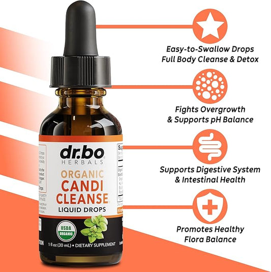 Candi Cleanse Support Supplement Drops - Organic Oregano Oil Drops Liquid & Black Walnut Wormwood - Extra Strength Overgrowth Balance Complex, Natural Oral Gut Cleanser Detox Health Supplements 1 oz