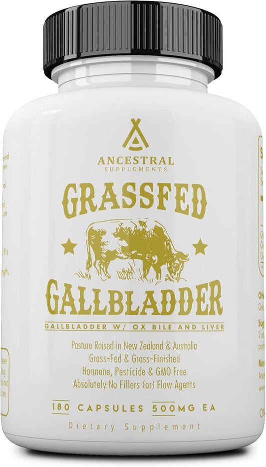 Ancestral Supplements Grass Fed Beef Gallbladder 1000mg, Liver 180 Capsules