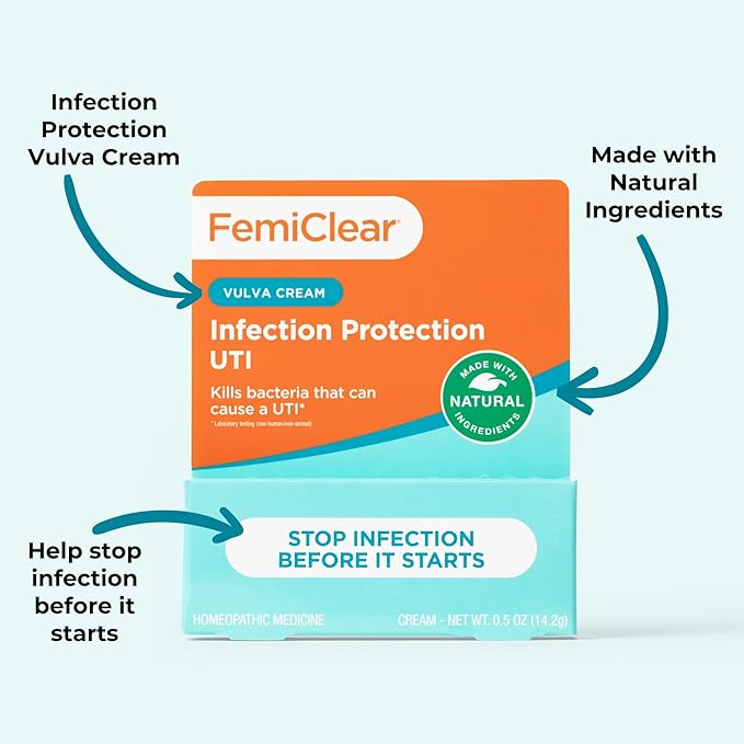 FemiClear Infection Protection Vulva Cream, Protection Against Urinary Tract Infections and Recurring UTIs, Made with Natural Ingredients, Homeopathic Feminine Care