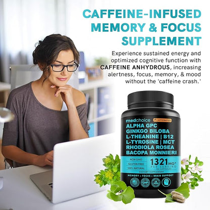 12-in-1 Nootropic Brain Supplement with Caffeine B12, Alpha 1321mg (60ct) (60ct)
