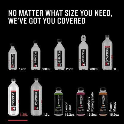 Essentia Water LLC , 99.9% Pure, Infused with Electrolytes for a Smooth Taste, pH 9.5 or Higher; Ionized Alkaline Water, Black, 42.3 Fl Oz (Pack of 12)