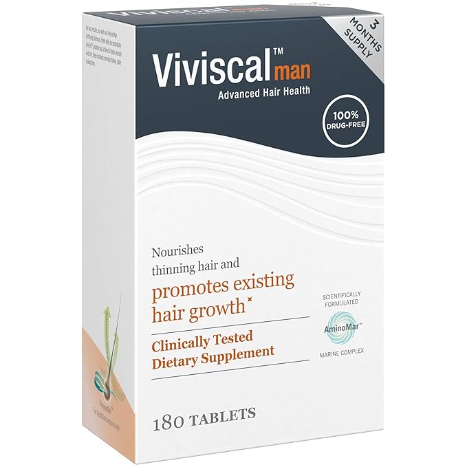 Viviscal Men's Hair Growth Supplements for Thicker, Fuller Hair | Clinically Proven with Proprietary Collagen Complex | 180 Tablets - 3 Month Supply
