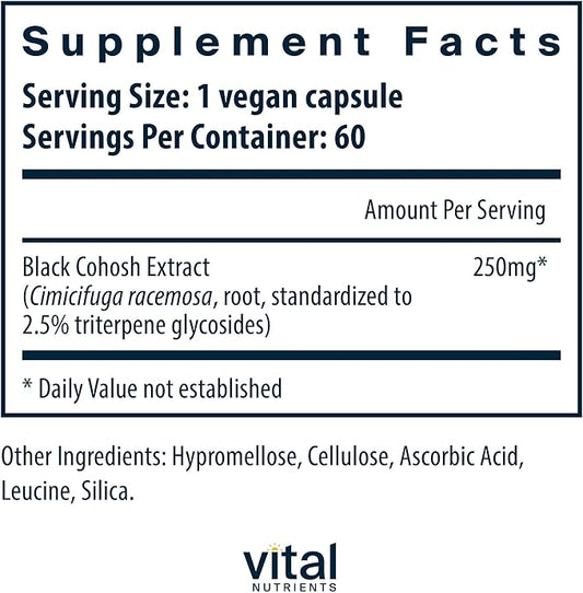 Vital Nutrients Black Cohosh Extract 250mg| 60 Capsules