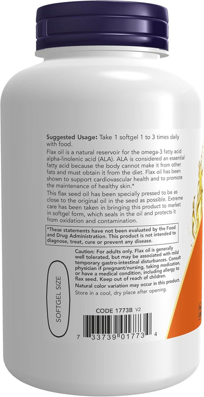 NOW Supplements, Flax Oil 1000 mg Omega-3s, Cold 120 Veg