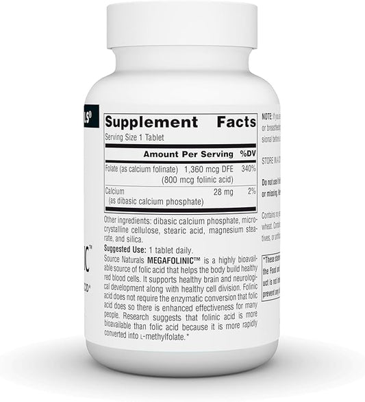 Source Naturals MegaFolinic, Bioactive Form of Folic Acid*, 800 mcg - 240 Tablets