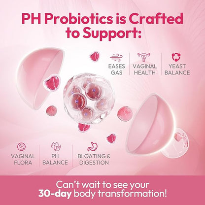 Vaginal Probiotics for Women – pH Balance Support with Prebiotics & Lactobacillus Probiotic Blend – Healthy Vaginal Flora & Odor Control – Women's Vaginal Health Supplement – 30 Capsules