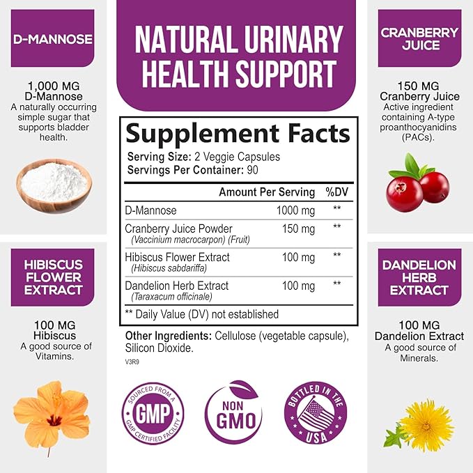 D-Mannose & Cranberry Extract 1350mg Advanced 180 Capsules