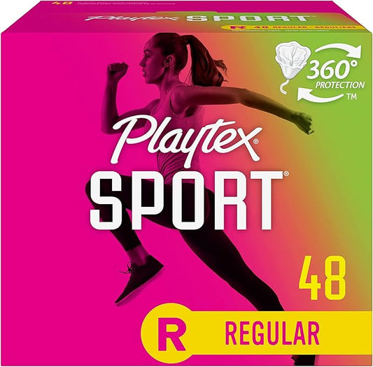 Playtex Sport Tampons, Regular Absorbency, Fragrance-Free 48ct (Packaging