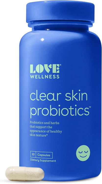 Love Wellness Clear Skin Probiotic | Clear Up Hormonal Acne Pimples, Redness & Pore Minimizer | Skin Care with Zinc, Bifidobacterium Longum & Chaste Tree Fruit Extract | Acne Treatment | 30 Count