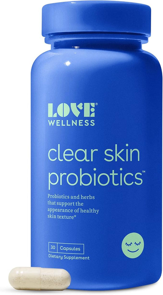 Love Wellness Clear Skin Probiotic | Clear Up Hormonal Acne Pimples, Redness & Pore Minimizer | Skin Care with Zinc, Bifidobacterium Longum & Chaste Tree Fruit Extract | Acne Treatment | 30 Count