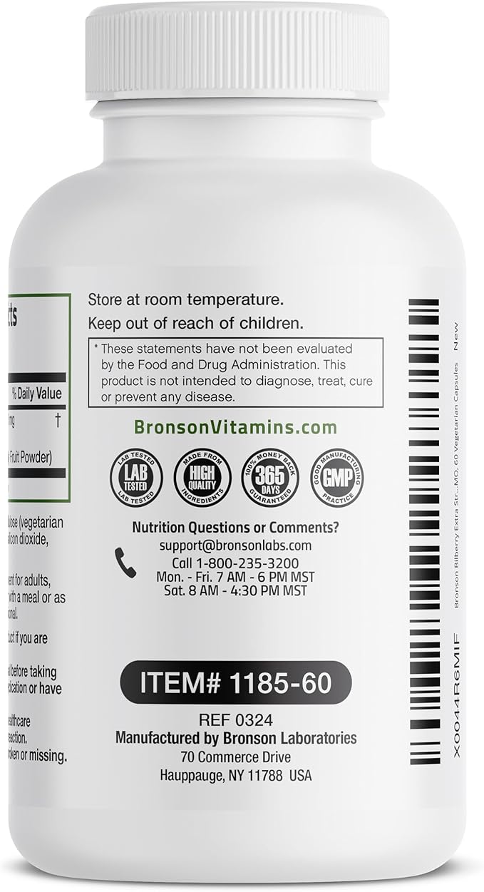 Bronson Bilberry Extra Strength Vaccinium Myrtillus, 60 Vegetarian