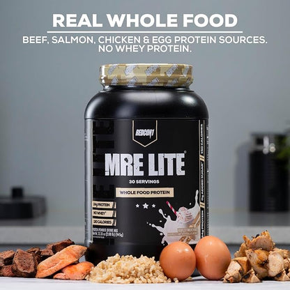 REDCON1 MRE Lite Whole Food Protein Powder, Vanilla Milkshake - Low Carb & Whey Free Meal Replacement with Animal Protein Blends - Easy to Digest Supplement Made with MCT Oils (30 Servings)