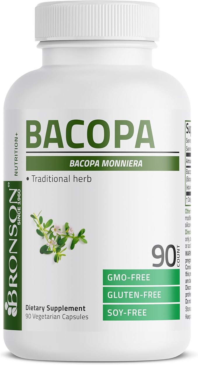 Bronson Bacopa Supports Healthy Brain Function and Mental Performance, Traditional Herb, Non-GMO, 90 Vegetarian Capsules