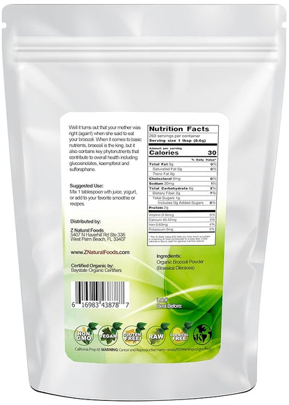 Z Natural Foods Organic Broccoli Powder, Nutrient Dense, Superfood Powder Supplement for Smoothies, Shakes, Soup, Sauces, Coffee, Pasta, More - Raw, Vegan, Gluten Free, Non GMO, Kosher, 5 lbs