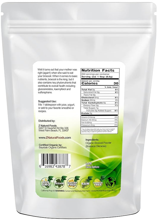 Z Natural Foods Organic Broccoli Powder, Nutrient Dense, Superfood Powder Supplement for Smoothies, Shakes, Soup, Sauces, Coffee, Pasta, More - Raw, Vegan, Gluten Free, Non GMO, Kosher, 5 lbs