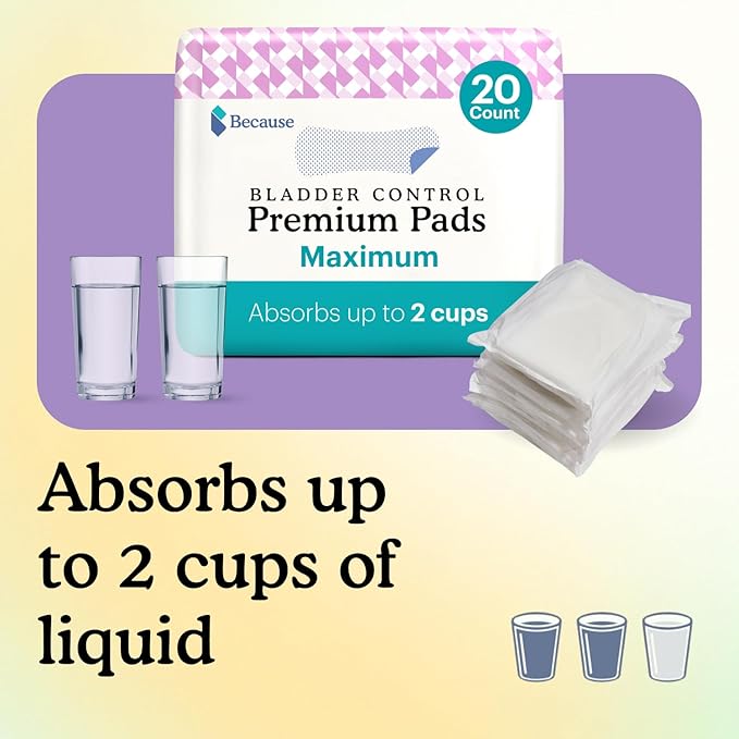Because Incontinence Pads for Women 100% Leak-Free 6 Packs 20 Count (120 Total)