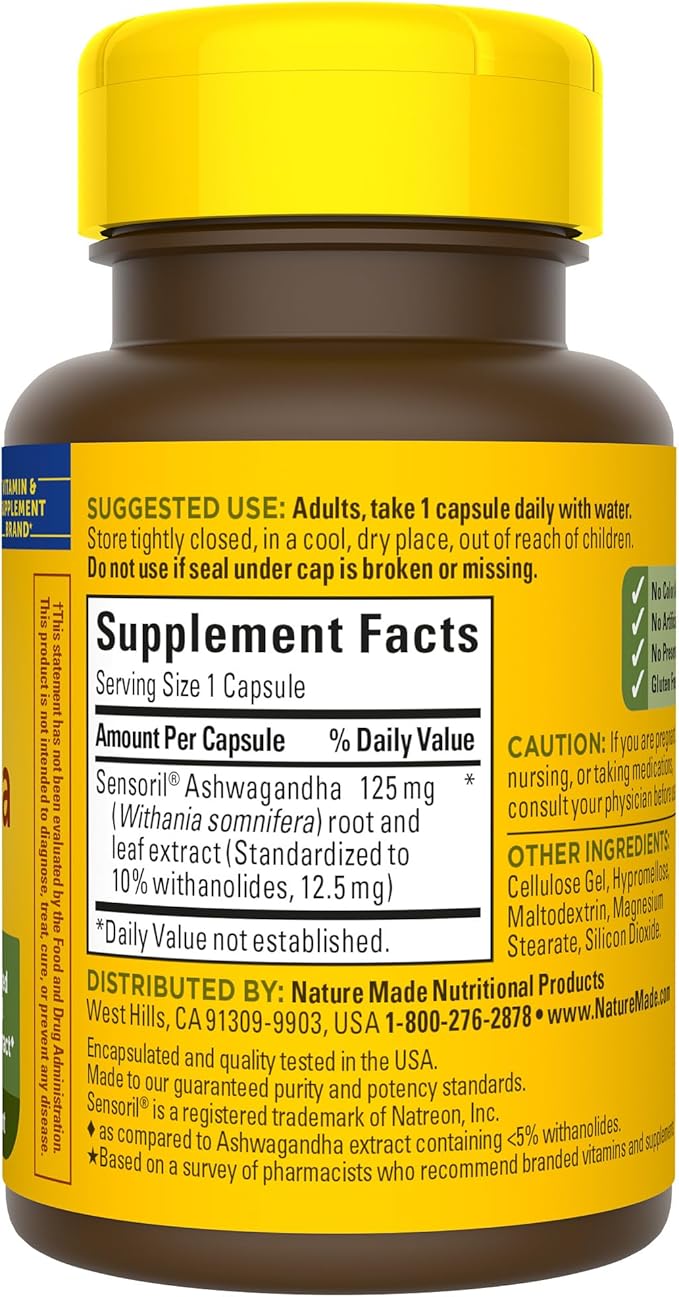 Nature Made Ashwagandha Capsules 125mg 60 Capsules, 60 Day