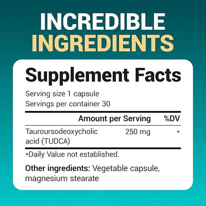 Dr. Berg TUDCA Supplement (Tauroursodeoxycholic Acid) - Powerful Formula for Liver Health, Bile Flow, Gallbladder Support, and Digestive Health* - 30 Capsules